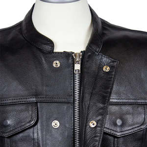 Chaleco de Cuero Genuino Negro para Motociclistas, Diseño Clásico con Cierre de Broches, OEM Disponible - Product Image 3