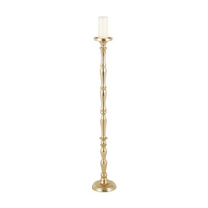 Elegant <b>Tall</b> Gold Pillar <b>Candle</b> Holder Featuring a Classic Spindle Style Stem Durable Metal With Refined Matte Gold Finish - Product Image 3