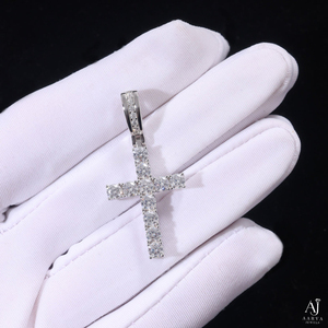 AARVA JEWELS 925 Silver Rhodium Plated <b>Cross</b> Pendant Moissanite Brilliant Cut Channel Setting Unisex Trendy Party Jewelry - Product Image 3
