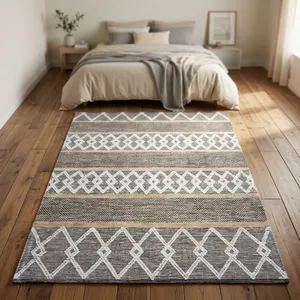Tapis rectangulaire HILTEX COT-9762 à motif géométrique, style bohème, tissage plat, fait main, rembourré, lavable, antidérapant, avec envers en latex, en coton - Product Image 2
