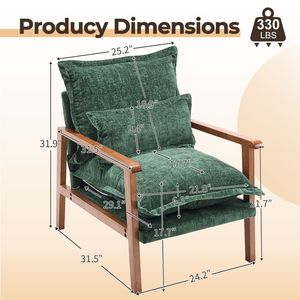 Poltrona da Interno a Forma di Nuvola con Struttura in Legno Massello e Braccioli, Rivestimento in Tessuto Chenille, Cuscino Lombare Decorativo - Product Image 4