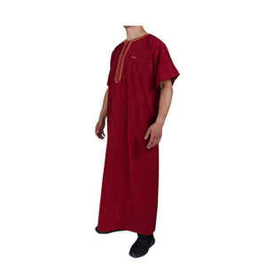 Túnica Tradicional Islámica para Hombre, Color Granate, Manga Larga, Túnica Árabe Musulmana para Oración, Cuello Alto, Cómoda - Product Image 4