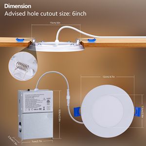 Lot de 6 spots LED encastrables blancs de 4 pouces, dimmables, 5 températures de couleur (2700K-5000K), 800LM, haute luminosité, 9W, 120V, ultra-minces, sans boîtier, certifiés ETL - Product Image 6