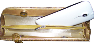 Golden Beaded <b>Clutch</b> Evening Bag with Sparkling Rhinestones Zipper Closure Satin Lining Party Purse - Product Image 4