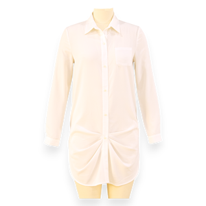 Chemise tunique blanche à manches longues pour femme avec col boutonné, tenue de bureau décontractée |   Fabricant de vêtements au Cambodge - Product Image 1