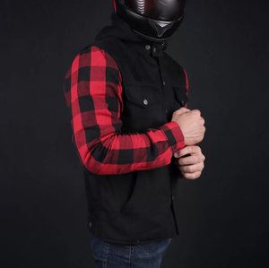 Chemises de moto pour hommes à manches longues, à carreaux noirs et rouges, coupe-vent, style automne, vêtements de moto - Product Image 4