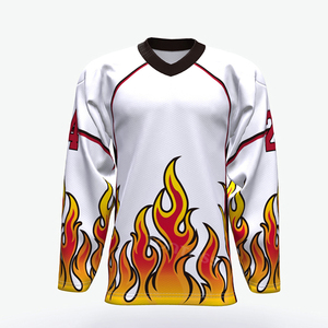 Custom Ice Hockey Jersey Unisex White Flame Print Half Sleeve Sublimated 100% Polyester Moisture Wicking Winter Team Front - Product Image 1