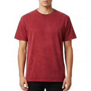 T-shirt décontracté pour homme en coton rouge uni à col rond et manches courtes, style jersey tricoté - Product Image 2
