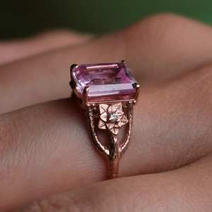 Anillo ajustable chapado en oro rosa de 14k y plata 925 con cuarzo rosa para mujeres y hombres, joyería hecha a mano, regalo, estilo moderno - Product Image 3