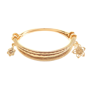 24K Gold Plated <b>Copper</b> & Brass <b>Bangles</b> Combo-Emerald Cut & Flower Design Trendy Classic Bracelets - Product Image 2