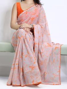 Sari de Gasa Chiffon con Estampado Floral Digital Personalizado, Ribete de Encaje Festoneado, Elegante Vestido Casual de Verano para Fiesta o Playa para Mujer, Envío Rápido - Product Image 2