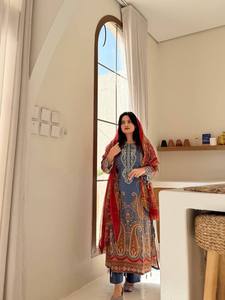 Ensemble imprimé ethnique Plazzo et Dupatta pour femme, prêt-à-porter, séchage rapide, style indien pakistanais, idéal pour les occasions décontractées et Diwali - Product Image 1