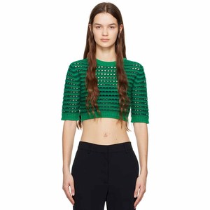 Camiseta Corta de Punto Verde para Mujer, Manga Corta, Cuello Redondo, Casual, 100% Algodón, Transpirable, para Todas las Temporadas - Product Image 1