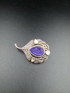 Purple Sapphire Feather Brooch Silver Plated Unisex Wedding Jewelry with Moissanite and Purple Doublet Stone for <b>Clothes</b> - Product Image 1