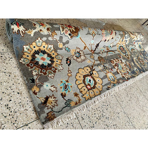 Tapis Oushak à poils longs extra épais en laine/soie noué à la main, motif géométrique moderne, pour usage commercial et domestique - Product Image 1