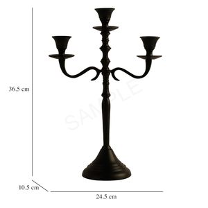 Candélabre moderne en aluminium noir mat à 3 bras, porte-bougie industriel en métal, centre de table pour bougies coniques, mariages - Product Image 4