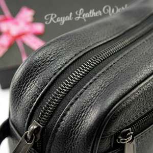 กระเป๋าเครื่องสำอางหนังสีดำ Royal Leather Works พร้อมซิปปิดและกล่องของขวัญ - Product Image 3