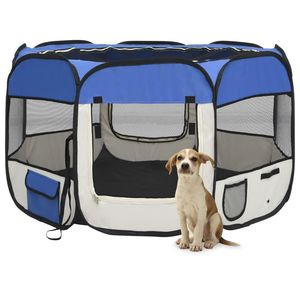 Parc pour chien en polyester bleu et crème avec structure en acier 43,3 x 43,3 x 22,8 po pour animaux de compagnie, facile à monter et à déplacer - Product Image 1