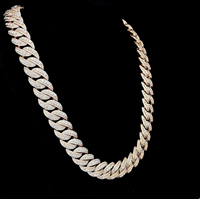 Nouvelle Chaîne Cubaine Hip-Hop 22 pouces 16 mm Iced-Out en Argent Massif S925 Plaqué Or Rose Unisexe avec Diamants de Laboratoire