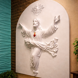 Escultura de Relieve 3D del Sagrado Corazón de Jesús |   Mural Relieve Religioso Tradicional Hecho a Mano de Gran Escala (5x4 pies) |   Muro Católico - Product Image 3