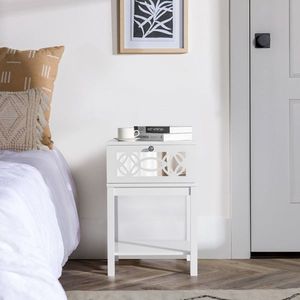 Single Carved White <b>Bedside</b> <b>Table</b> 40*35*56cm Density Board with Smoked <b>Mirror</b> Spray Paint Nightstands - Product Image 3