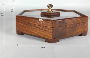 Handmade Wooden <b>Spice</b> Box, Indian Masala Dabba With 7 Compartments <b>Spice</b> Box: Hexagonal Wooden Serving <b>Tray</b> with Glass Lid - Product Image 2