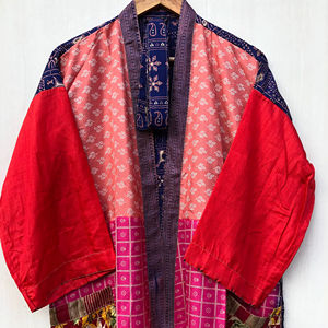 ชุดคลุมนอนหลากสีสไตล์วินเทจ ทำจากผ้าไหมซารีรีไซเคิล ชุดคลุมบ้านเนื้อนุ่ม ชุดคลุมยาวผ้าไหม ชุดคลุมสำหรับงานปาร์ตี้ริมชายหาด - Product Image 1