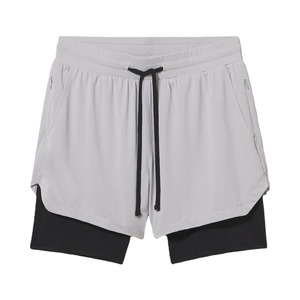 Pantalones Cortos Deportivos para Hombre, Color Gris Sólido, Ecológicos, Impermeables, de Secado Rápido, Cintura Alta, con Cordón Ajustable y Bolsillos - Product Image 1