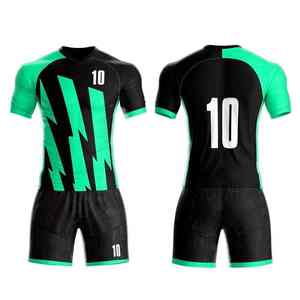Tenue de football deux pièces pour hommes avec graphismes éclairants jaunes et noirs, maillot et short personnalisés numérotés - Product Image 3