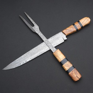 Juego de Cuchillos de Cocina de Acero de Damasco Hechos a Mano (2 Piezas) con Mango de Madera, Diseño Ambidiestro, Hoja de 12 Pulgadas - Regalo para Chef Profesional - Product Image 4