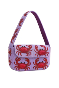 Beaded Palm Tree Shoulder Bag Bohemian Style Single Strap Zipper Closure Blue Women's <b>Handbag</b> <b>Summer</b> Daily Use - Product Image 5