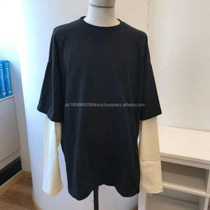 Custom your logo double layers collar short <b>long</b> <b>sleeve</b> round neck <b>t</b>-<b>shirt</b> <b>mens</b> heavy weightoversized plain tshirt - Product Image 5