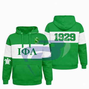 Sudadera con capucha de panel verde y blanco de Iota Phi Lambda Sorority para invierno, con diseño de bordado y ribete, ropa universitaria. - Product Image 3