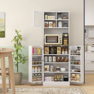 Dispensa Moderna Autoportante in MDF Bianco con Ante in Vetro e Ripiani Regolabili - Product Image 2