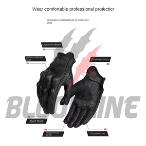 Sporty Black Sheepskin Motorcycle <b>Gloves</b> With <b>Touchscreen</b> Fingertips And Protective Shell For Cycling - Product Image 4