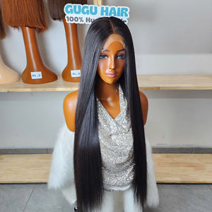 Pelucas de Cabello Humano Virgen Vietnamita 100% Natural, Doble Trama, 5x5 HD, Encaje Frontal Transparente, Sin Pegamento, Remy, Liso Extremo, 28 Pulgadas - Product Image 1