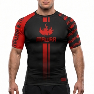 MAWRA Rashguard Profesional de MMA al por Mayor, Camiseta de Compresión BJJ con Logo Personalizado, Manga Corta, Top de Entrenamiento de Grappling MMA para Hombre - Product Image 1