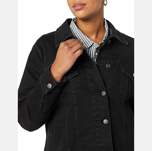 Men's Black Denim Jacket Casual Turn-down Collar <b>Button</b> Front Solid Color Washed Cotton Regular Fit Autumn Style - Product Image 2
