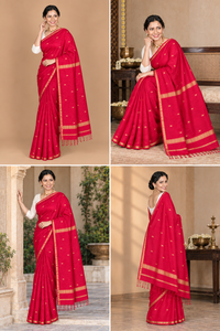 LoomIndia <b>Red</b> Embellished Cotton Silk <b>Saree</b> Traditional Indian Dress with Recycled Materials for Wedding Party Festival Wear - Product Image 2