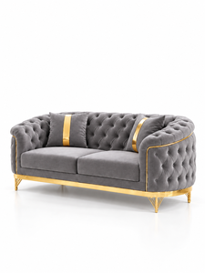 Luxury 321 Grey Chesterfield <b>Sofa</b> Set with Tufted Design and <b>Gold</b> Trim for Living Room Villa Hall Office Contamporary Design - Product Image 1