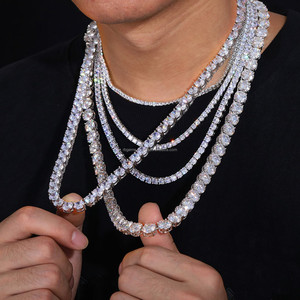 925 Sterling <b>Silver</b> Gold Bezel Setting for Certified VVS Moissanite Cluster Rope Chains Trendy <b>Chokers</b> Necklaces for Men's - Product Image 2