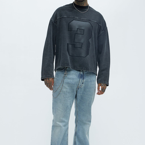 Custom Men's Acid <b>Wash</b> Pullover Hoodie 100% Cotton Black Casual Oversized Distressed Sweatshirt With Graphic Number Men Sweat - Product Image 4
