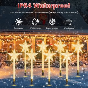 Set di 8 Luci Solari Natalizie a Forma di Stella con 64 LED, Impermeabili IP64, Luci per Sentieri con 8 Modalità di Illuminazione, Decorazioni Natalizie - Product Image 5