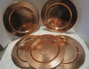 Assiettes de présentation en cuivre martelé, couleur or rose, sous-assiettes en métal martelé, assiettes de service, plaqué cuivre texturé, décoratives - Product Image 6
