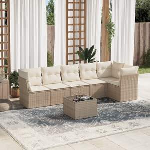 Conjunto de Sofá de Jardín de Ratán Sintético Color Beige con Acero con Recubrimiento en Polvo y Vidrio Templado para Muebles de Patio - Product Image 1