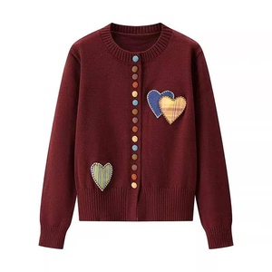 Plus Size Women's Knit <b>Cardigan</b> with <b>Heart</b>-Shaped Color Buttons Round Neck Loose Fit Sweater - Product Image 3