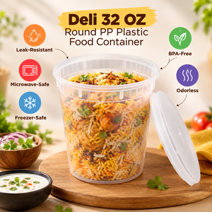 32 OZ Round PP <b>Plastic</b> <b>Food</b> <b>Container</b> With Lid Leak Proof Microwave Safe Freezer Safe BPA Free Disposable <b>Food</b> Packaging Box - Product Image 2