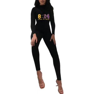 Combinaison noire à col roulé pour femme, longueur intégrale, avec imprimé 8-24, vêtement décontracté, en spandex et polyester, tricotée, ensemble une pièce - Product Image 2