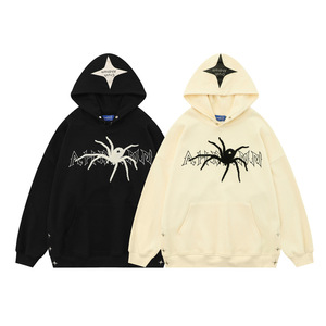 Sweat à capuche personnalisé pour homme, de haute qualité, avec logo brodé et imprimé, motif araignée floquée, vente en gros - Product Image 1