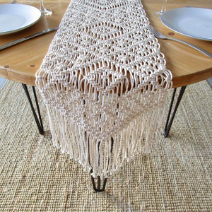 Modern Stylish Luxury 14 X 78 inches White Macrame Cotton Handmade Table <b>Runners</b> Boho Style Knotted Design <b>Runner</b> for Home Decor - Product Image 1